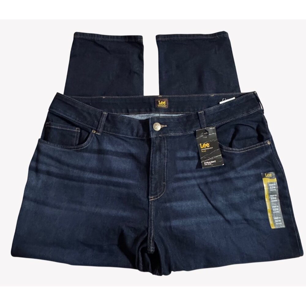 NWT Lee Legendary Plus STRAIGHT Mid Rise Jeans 22W Petite Dark Wash Women - Picture 2 of 11